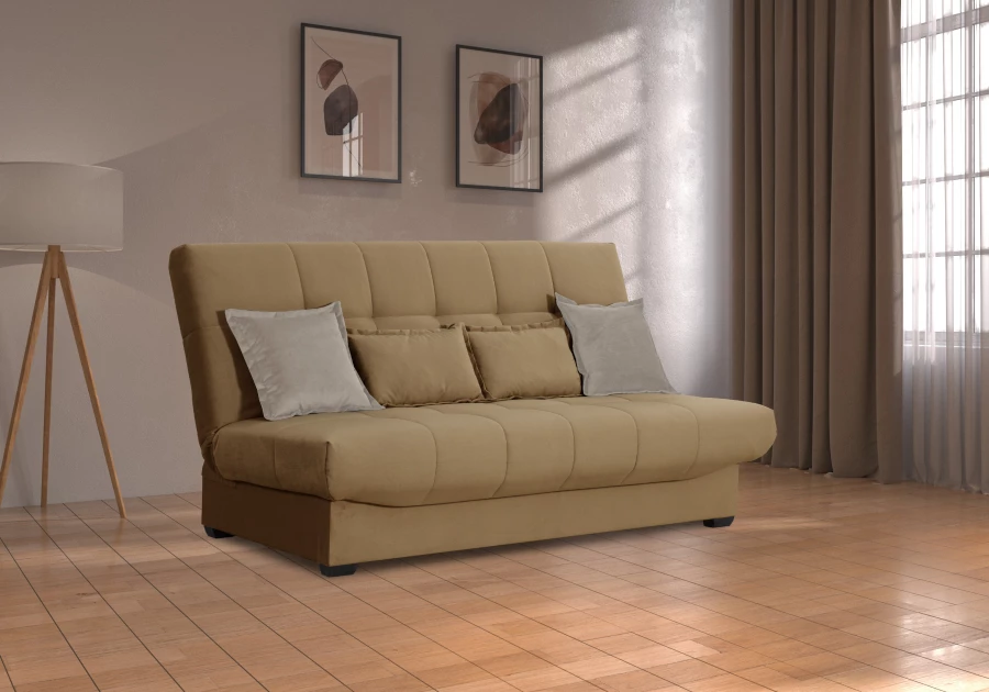 Прямой диван-кровать Аккорд, велюровый, раскладной, какао, 192х100х95 см (изображение №7)