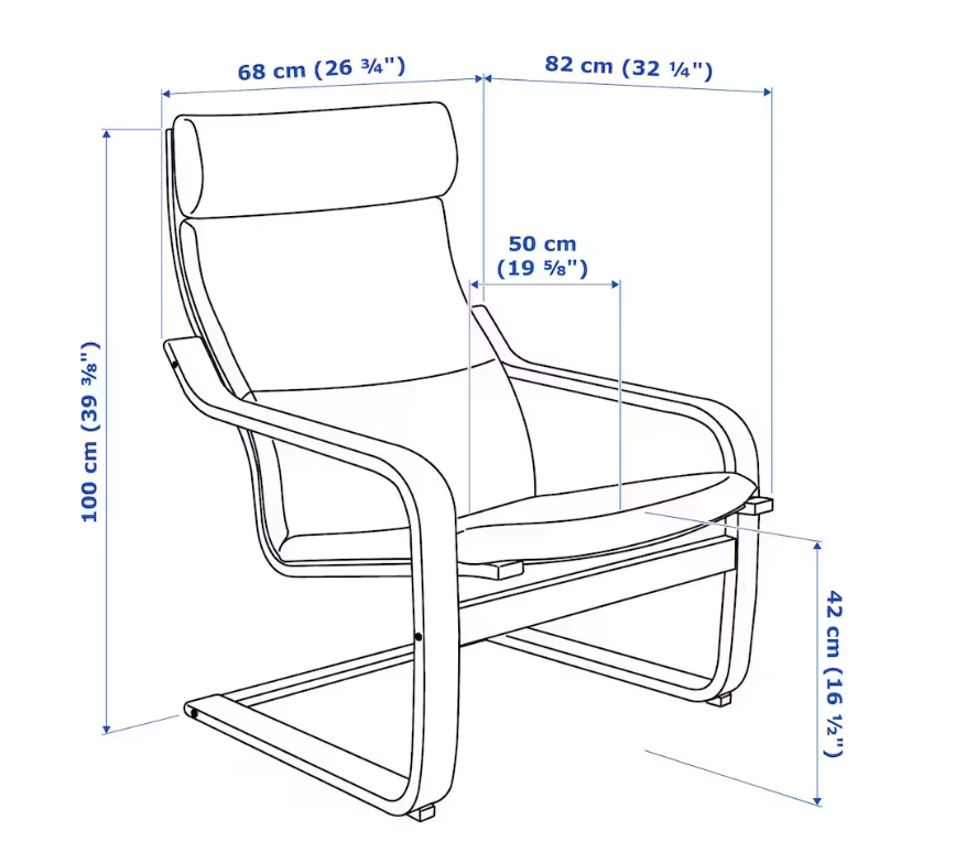 Кресло с подставкой для ног - IKEA POÄNG/POANG/ИКЕА ПОЭНГ , 100х82х68см, коричневый/глос кремовый/молочный (изображение №7)