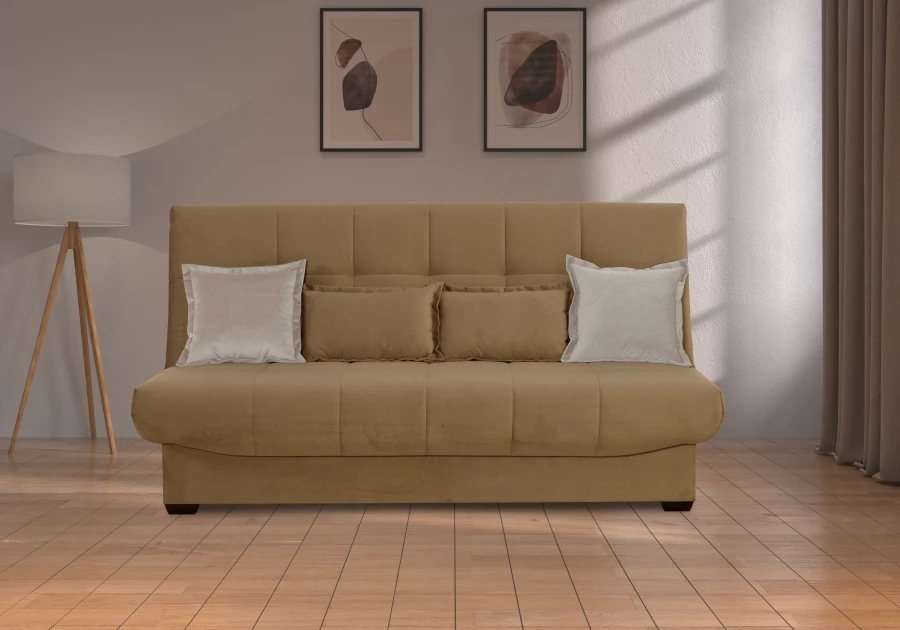 Прямой диван-кровать Аккорд, велюровый, раскладной, какао, 192х100х95 см (изображение №6)