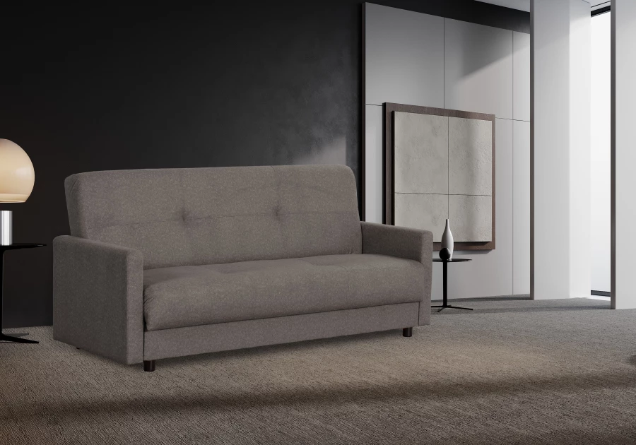 Диван-кровать Квин, раскладной, с ящиком для белья, серый велюр, 216х84х85 см (изображение №11)