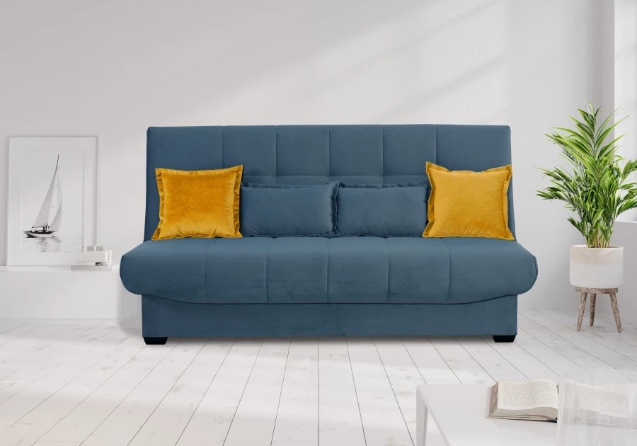 Прямой диван-кровать Аккорд, велюровый, раскладной, темно-синий, 192х100х95 см (изображение №13)