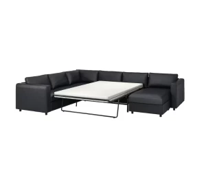 5-местный угловой диван со спальным местом - IKEA VIMLE/GRANN/BOMSTAD, черный кожа, 349/249х164/98х83 см, 140х200 см, ВИМЛЕ/ГРАНН/БУМСТАД ИКЕА
