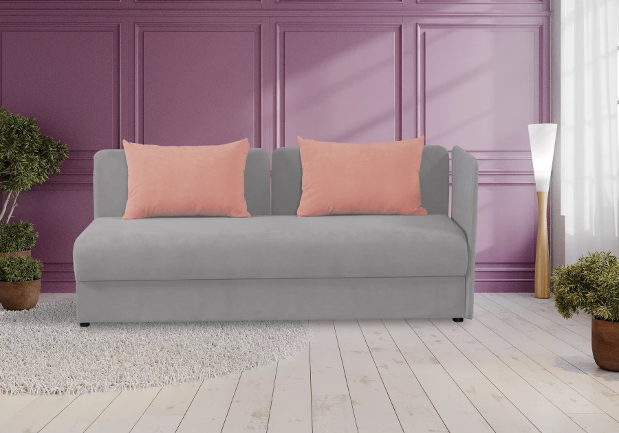 Диван-кровать Орлеан велюровый, раскладной, с ящиком для белья, механизм Книжка, бледно-розовый велюр, 198х88х81 см (изображение №2)