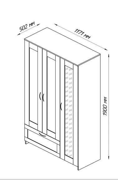 Шкаф комбинированный 3 двери и 1 ящик СИРИУС - аналог IKEA BRIMNES, сонома (изображение №4)