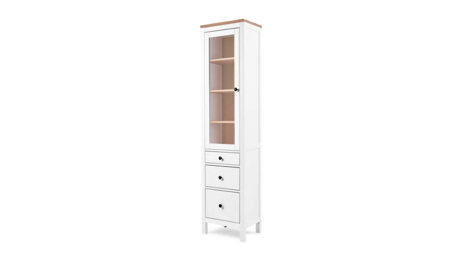 Шкаф-витрина 3 ящика - аналог IKEA HEMNES / ХЕМНЭС/ ХЕМНЕС / КЫМОР / ИКЕА 49х198х37 см, белый/светло-коричневый (изображение №1)