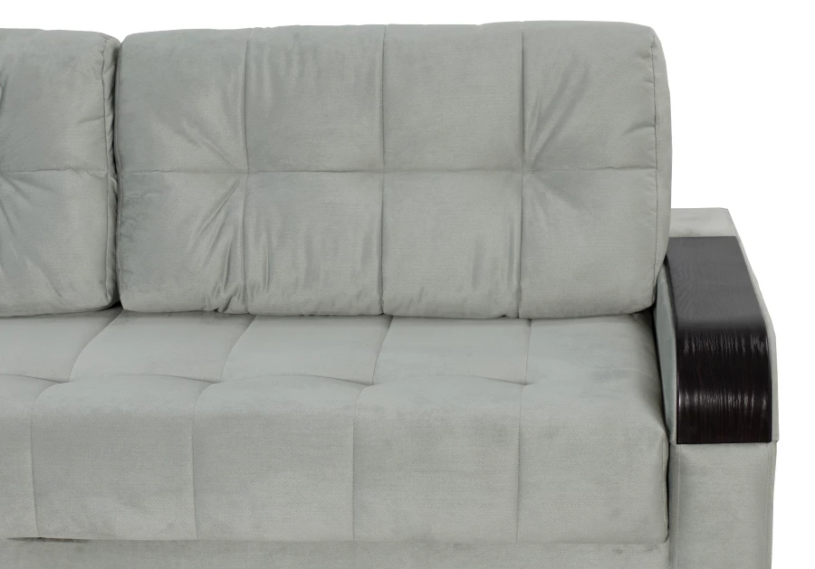 Диван-кровать Татьяна 5 БД Optima велюровый, раскладной, с ящиком для белья, механизм Еврокнижка, светло-серый велюр, 234х117х100см (изображение №6)