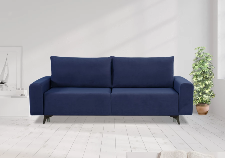 Диван-кровать Халиф велюровый, механизм Еврокнижка, синий, 241х105х98 см (изображение №10)