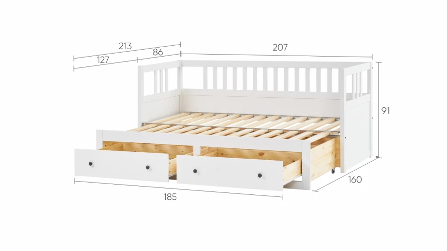 Кушетка с ящиками - аналог IKEA HEMNES / ХЕМНЭС/ ХЕМНЕС / КЫМОР / ИКЕА 80х200 см, белый (изображение №9)