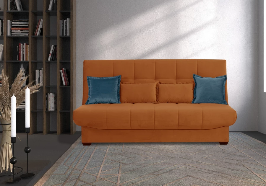 Прямой диван-кровать Аккорд, велюровый, раскладной, терракотовый, 192х100х95 см (изображение №8)
