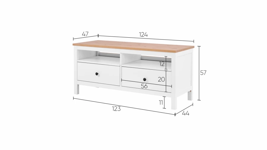 Тумба под ТВ - аналог IKEA HEMNES / ХЕМНЭС/ ХЕМНЕС / КЫМОР / ИКЕА 124х57х47 см, белый/светло-коричневый (изображение №5)