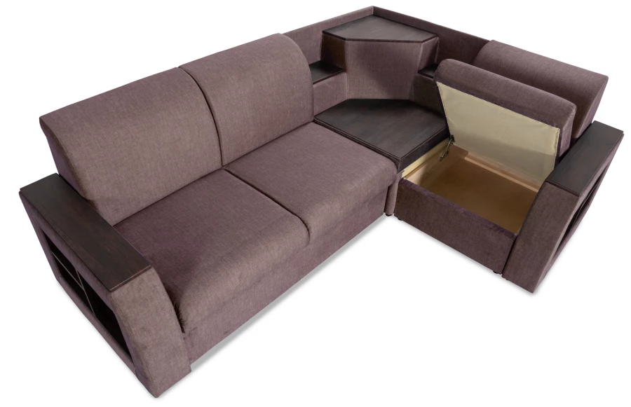 Угловой диван-кровать Сенатор, коричневый, 260х187х92 см (изображение №10)