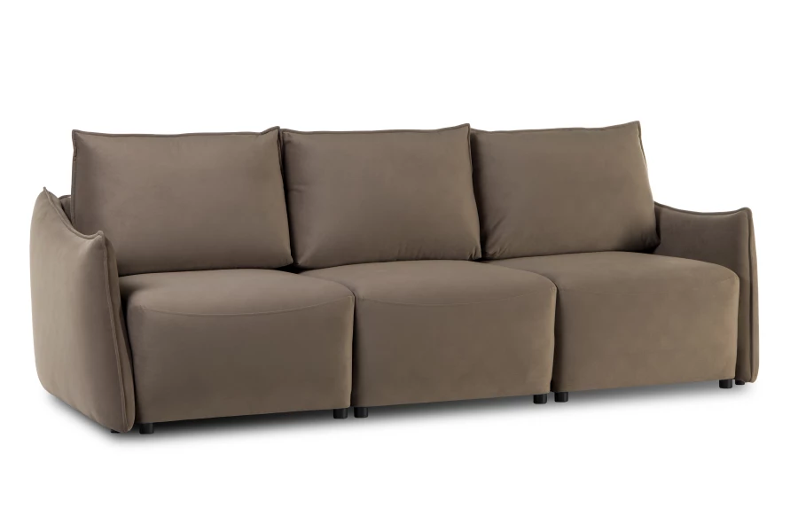 Диван-кровать Френк , велюровый, раскладной, кофейно-песочно-серый, 255х121х95 см (изображение №1)