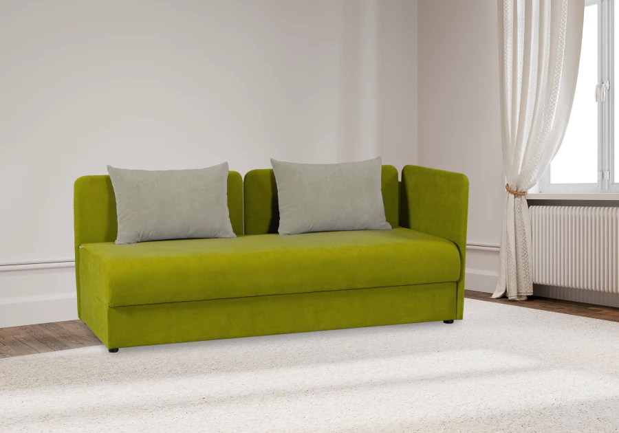 Диван-кровать, Орлеан велюровый, раскладной, с ящиком для белья, механизм Книжка, светло-серый велюр,  198х88х81 см (изображение №3)