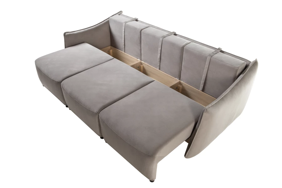 Диван-кровать Френк , велюровый, раскладной, светло-серый, 255х121х95 см (изображение №2)