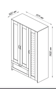 Шкаф комбинированный 3 двери и 1 ящик СИРИУС - аналог IKEA BRIMNES, Дуб Венге