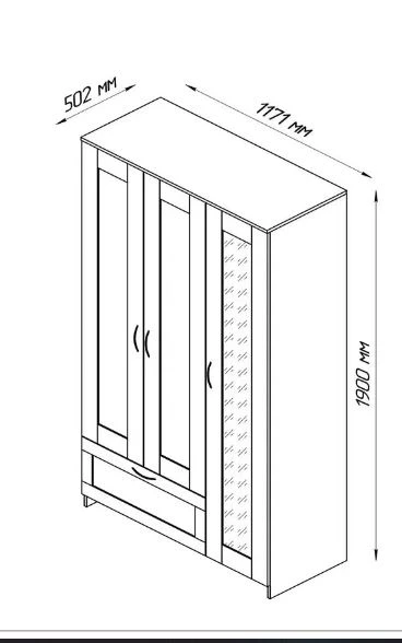 Шкаф комбинированный 3 двери и 1 ящик СИРИУС - аналог IKEA BRIMNES, Дуб Венге (изображение №4)