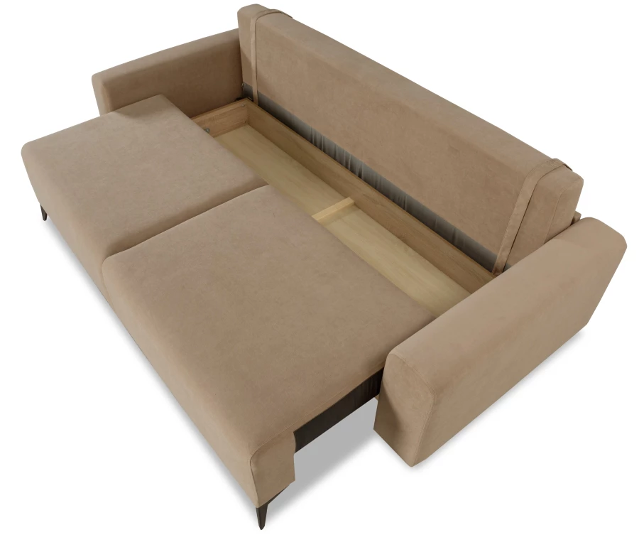 Диван-кровать Халиф велюровый, механизм Еврокнижка, бежево-коричневый, 241х105х98 см (изображение №9)