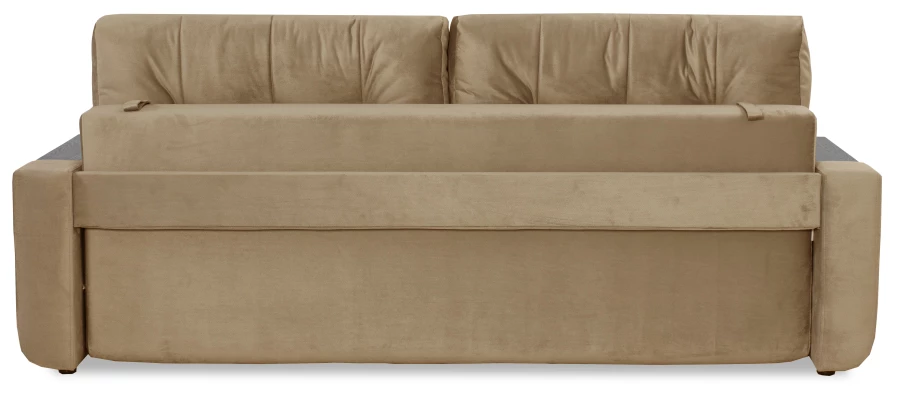 Диван-кровать Татьяна 5 БД Optima велюровый, раскладной, с ящиком для белья, механизм Еврокнижка,  бежевый велюр, 234х117х100см (изображение №11)