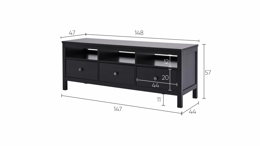 Тумба под ТВ - аналог IKEA HEMNES / ХЕМНЭС/ ХЕМНЕС / КЫМОР / ИКЕА 148х57х47 см, черный (изображение №5)