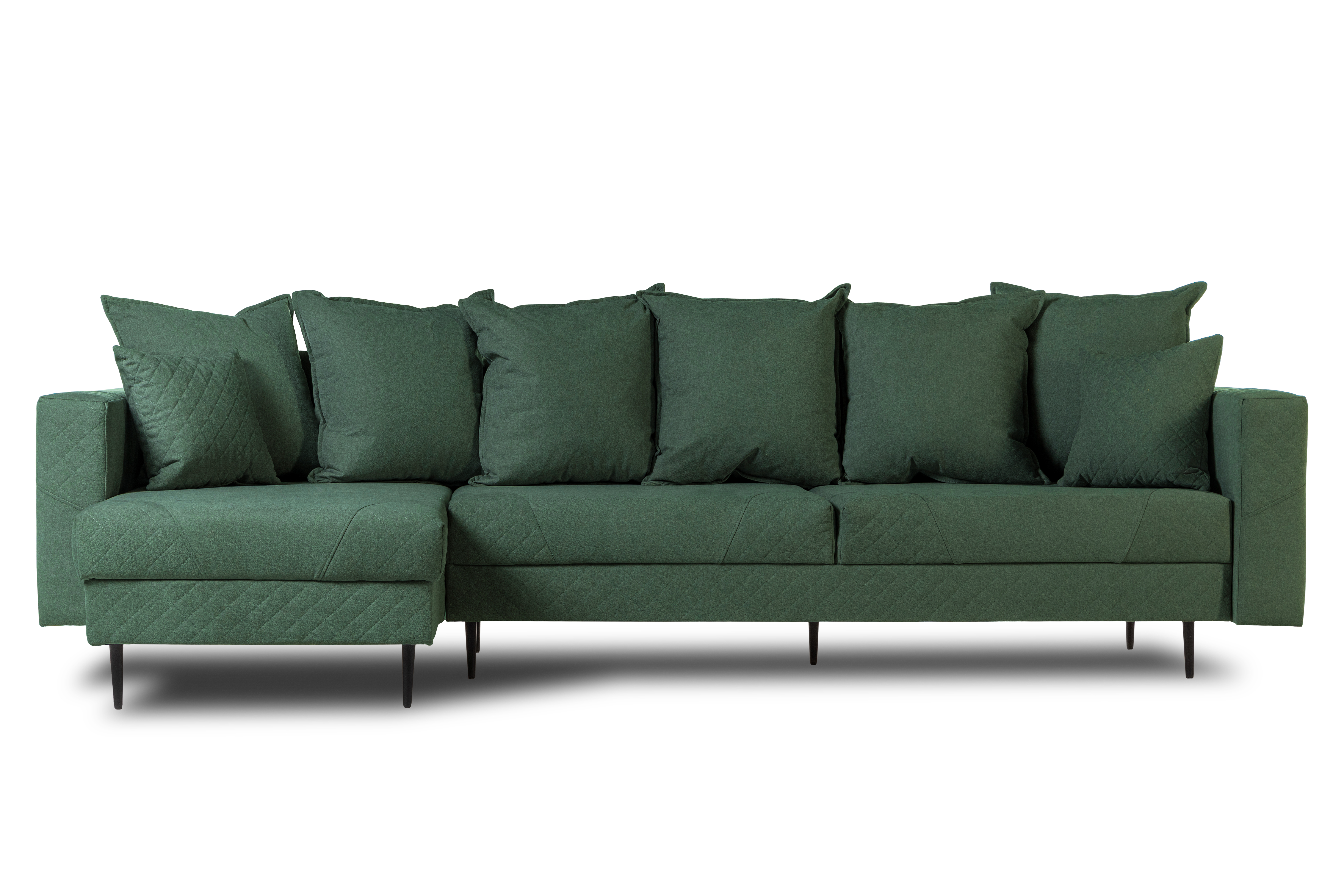 Диван-кровать Тенериф 3 прямой, велюровый, раскладной, зеленый, 312х157х90 см.