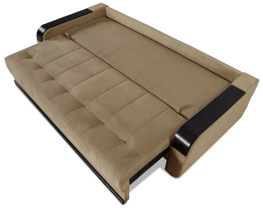 Диван-кровать Татьяна 5 БД Optima велюровый, раскладной, с ящиком для белья, механизм Еврокнижка,  бежевый велюр, 234х117х100см (изображение №10)