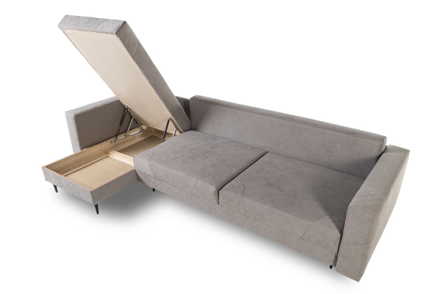 Диван-кровать Тенериф 3 прямой, велюровый, раскладной, светло серый, 312х157х90 см. (изображение №9)