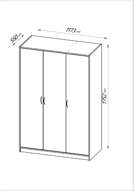 Шкаф ОРИОН 3 двери - аналог IKEA KLEPPSTAD, 175,2x117,3x55 см, белый (изображение №4)