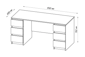 Письменный стол с 6 ящиками Кастор - аналог IKEA KULLEN,151х65х75,сонома