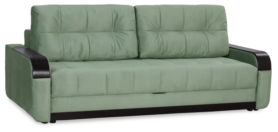 Диван-кровать Татьяна 5 БД Optima велюровый, раскладной, с ящиком для белья/ механизм Еврокнижка, мятный велюр,  234х117х100см (изображение №1)