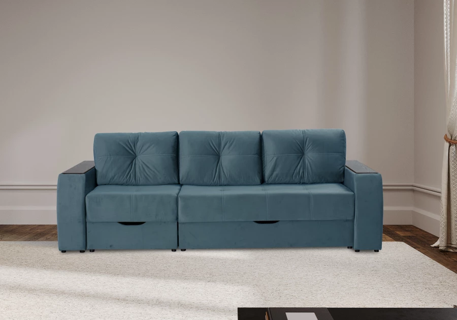 Прямой диван-кровать Спинер, раскладной, темно-синий, 256х108х90 см (изображение №14)