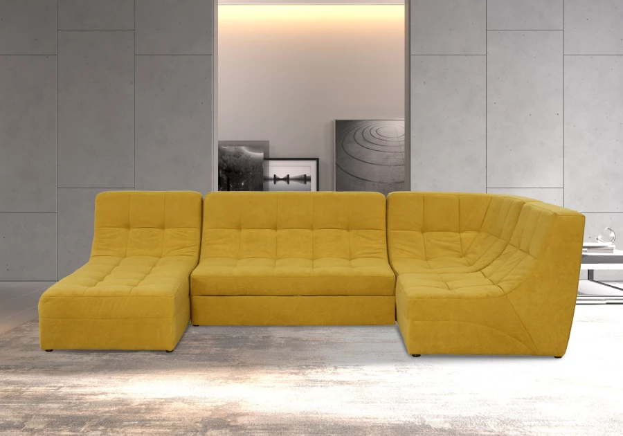 Угловой диван-кровать Палладиум 2, модульный, горчичный,  325х185х88 см (изображение №11)