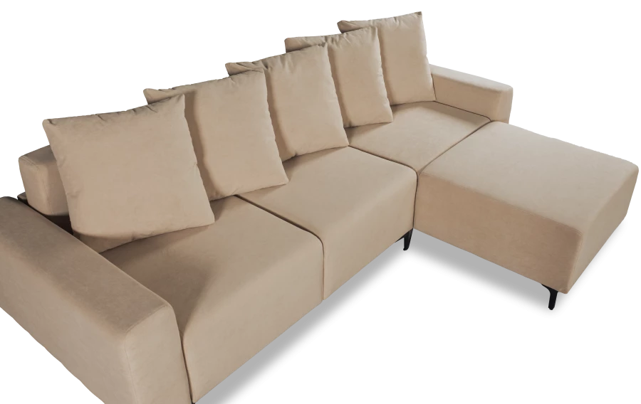 Угловой диван-кровать Халиф со спальным местом бежево кремовый велюр, 261х102х96 см (изображение №5)