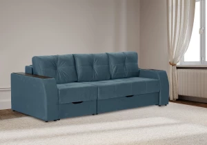 Второе фото. Прямой диван-кровать Спинер, раскладной, темно-синий, 256х108х90 см