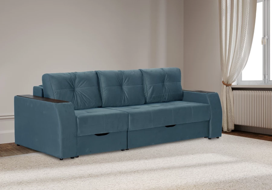 Прямой диван-кровать Спинер, раскладной, темно-синий, 256х108х90 см (изображение №15)