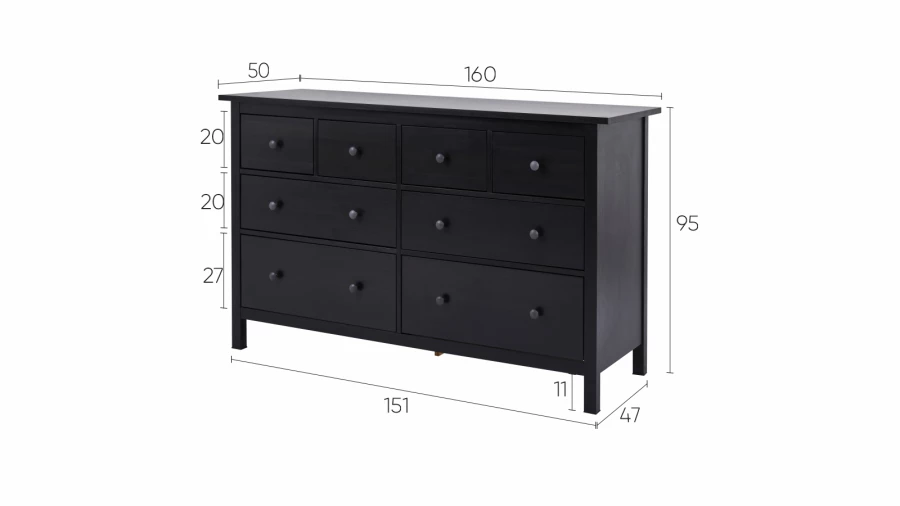 Комод с 8 ящиками - аналог IKEA HEMNES / ХЕМНЭС/ ХЕМНЕС / КЫМОР / ИКЕА 108х131х50 см, черный (изображение №5)