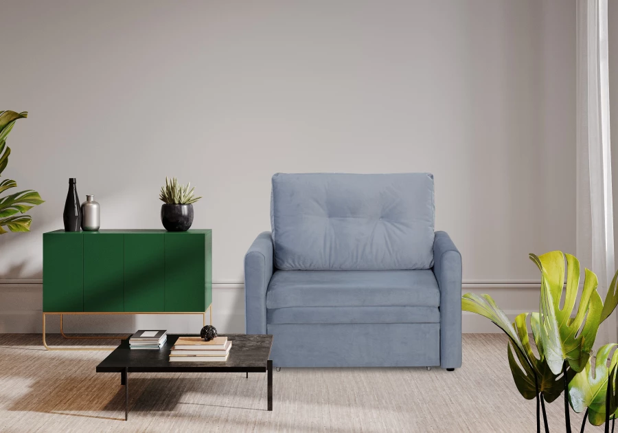 Прямой диван-кровать Юнат 2, раскладной, серо-голубой, 106х87х94 см (изображение №10)