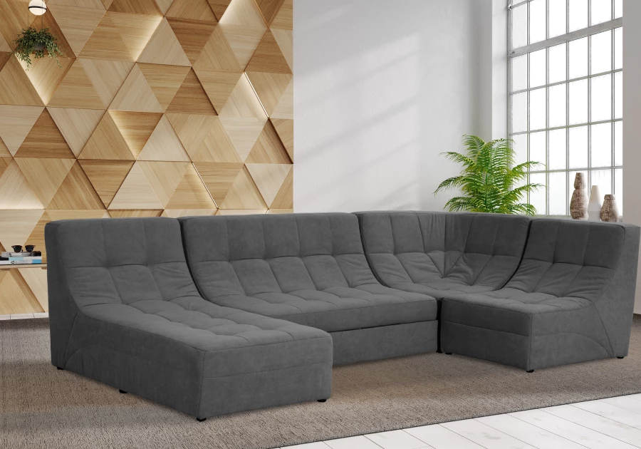 Угловой диван-кровать Палладиум 2, модульный, темно-серый, 325х185х88 см (изображение №12)