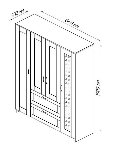 Шкаф комбинированный 4 двери и 2 ящика СИРИУС - аналог IKEA BRIMNES, белый (с 1 зеркалом) (изображение №4)