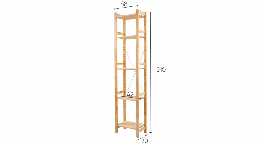 Стеллаж 5 полок - аналог IKEA/IVAR/ИВАР/УДОРА/ ИКЕА,  49x210x30см, светло-коричневый (изображение №5)