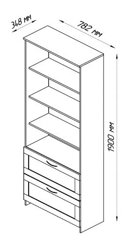 Стеллаж 4 полки 2 ящика СИРИУС - аналог IKEA BRIMNES, 78х190 см, сонома (изображение №3)