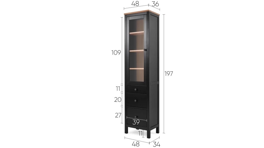 Шкаф-витрина 3 ящика - аналог IKEA HEMNES / ХЕМНЭС/ ХЕМНЕС / КЫМОР / ИКЕА 49х198х37 см, черный/светло-коричневый (изображение №5)