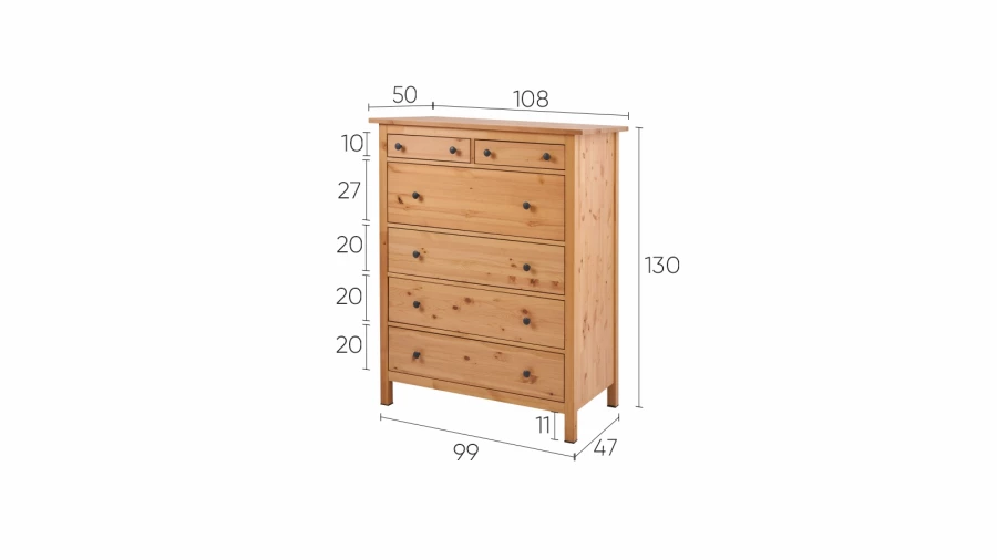 Комод с 6 ящиками - аналог IKEA HEMNES / ХЕМНЭС/ ХЕМНЕС / КЫМОР / ИКЕА 108х131х50 см, светло-коричневый (изображение №5)