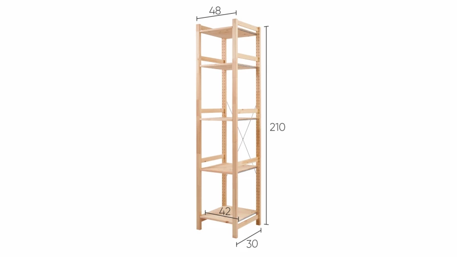 Стеллаж 5 полок - аналог IKEA/IVAR/ИВАР/УДОРА/ ИКЕА,  49x210x50см, под беленый дуб (изображение №5)