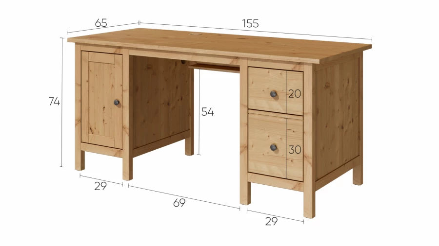 Стол письменный - аналог IKEA HEMNES / ХЕМНЭС/ ХЕМНЕС / КЫМОР / ИКЕА 155х65x74 см, светло-коричневый (изображение №4)