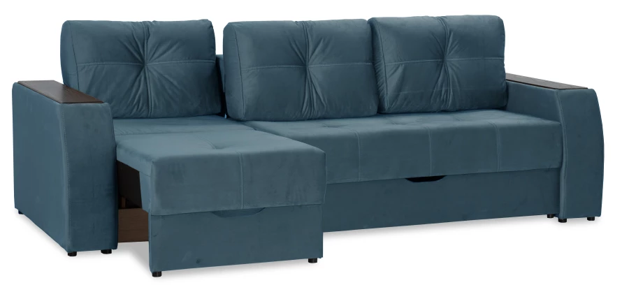 Прямой диван-кровать Спинер, раскладной, темно-синий, 256х108х90 см (изображение №9)