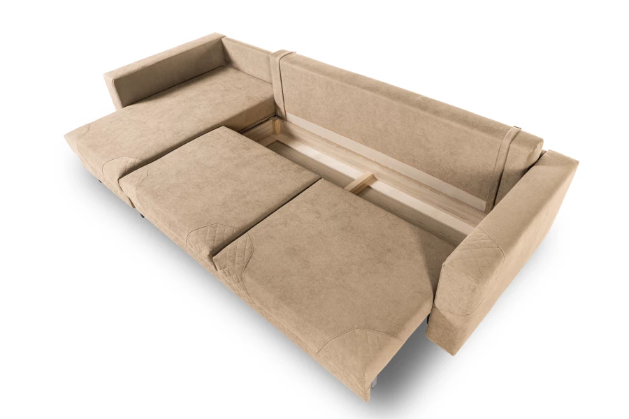 Диван-кровать Тенериф 3 прямой, велюровый, раскладной, бежевый, 312х157х90 см. (изображение №10)