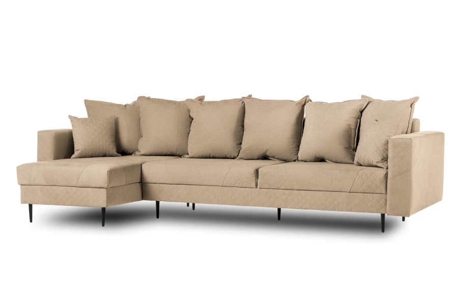 Диван-кровать Тенериф 3 прямой, велюровый, раскладной, бежевый, 312х157х90 см. (изображение №3)