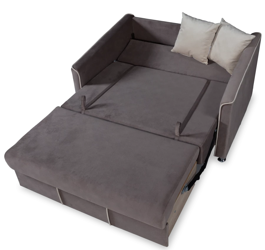 Прямой диван-кровать Милан, велюровый, раскладной, кофейно-песочно-серый, 149х99х91 см (изображение №8)