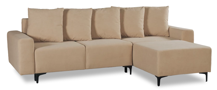 Угловой диван-кровать Халиф со спальным местом бежево кремовый велюр, 261х102х96 см (изображение №2)