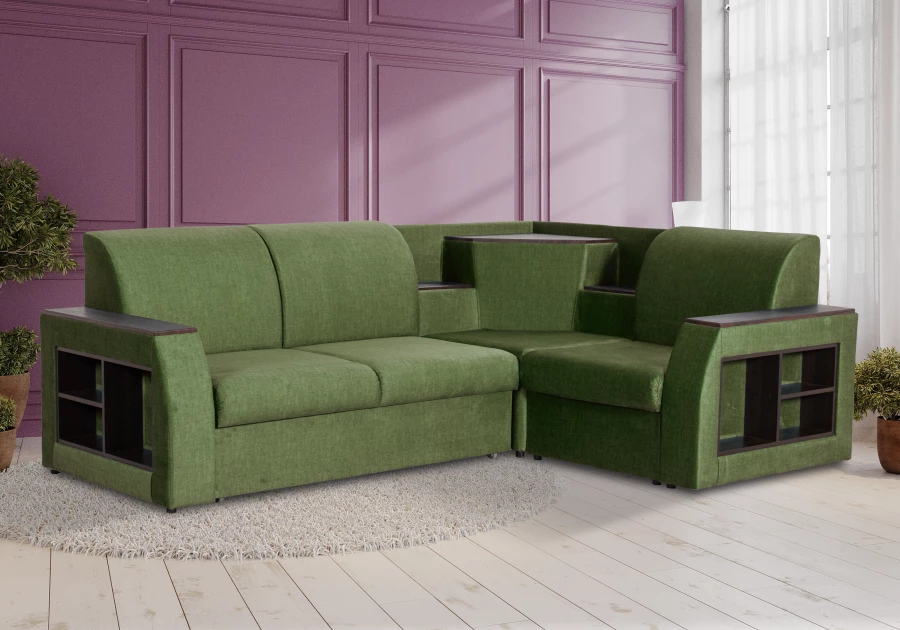 Угловой диван-кровать Сенатор, зеленый,  260х187х92 см (изображение №10)